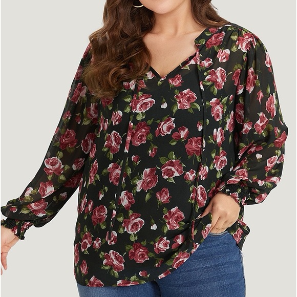 BloomChic Tops - BloomChic Black & Red Floral Sheer Overlay Top Plus Size 2X